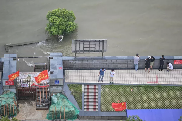 中国江西省九江市で、増水した長江を眺める地元住民ら(2020年7月15日) 中国江西省九江市で、増水した長江を眺める地元住民ら(2020年7月15日) - Sputnik 日本
