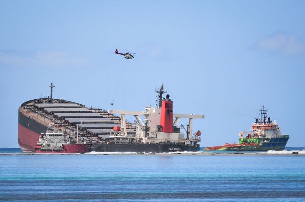 8月11日、モーリシャスの沖合で座礁した大型貨物船「わかしお」 - Sputnik 日本