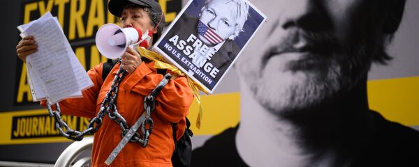 Сторонница Джулиана Ассанжа на митинге против экстрадиции Джулиана Ассанжа в Лондоне, Великобритания Сторонница Джулиана Ассанжа на митинге против экстрадиции Джулиана Ассанжа в Лондоне, Великобритания - Sputnik 日本