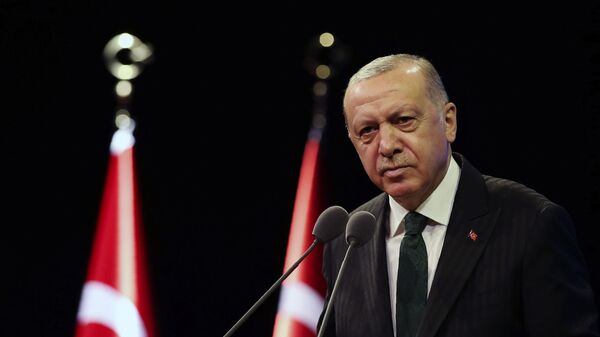 Президент Турции Реджеп Тайип Эрдоган выступает в резиденции президента в Анкаре - Sputnik 日本