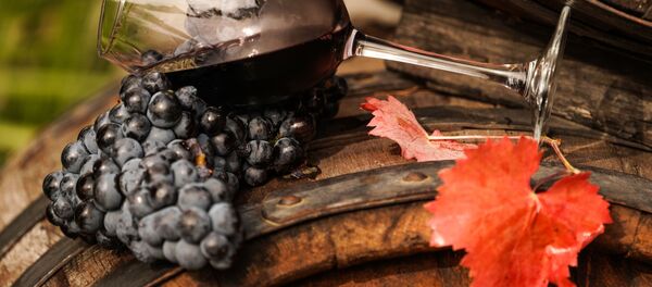 Виноградная лоза и вино в бокале на винодельческом предприятии Массандра в Крыму - Sputnik 日本