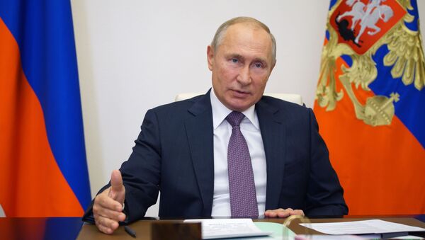 Президент России Владимир Путин во время встречи в режиме видеоконференции с руководителями фракций в Государственной думе РФ - Sputnik 日本
