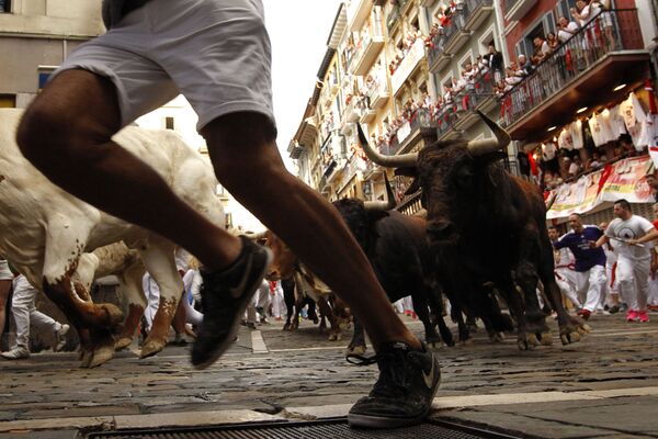 スペイン北部パンプローナで行われたサン・フェルミン祭で市街に放たれた牛（2019年7月） - Sputnik 日本