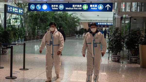 武漢の国際空港でWHOの調査団を待つ医療従事者、1月14日 - Sputnik 日本