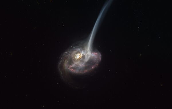 欧州南天天文台が発表した、銀河衝突によってガスの尾を引く銀河「ID2299」の想像図 - Sputnik 日本