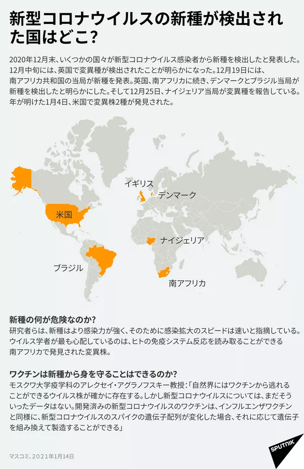 英国型変異種60ヶ国、南ア型変異種23ヶ国で確認=WHO 英国型変異種60ヶ国、南ア型変異種23ヶ国で確認=WHO
