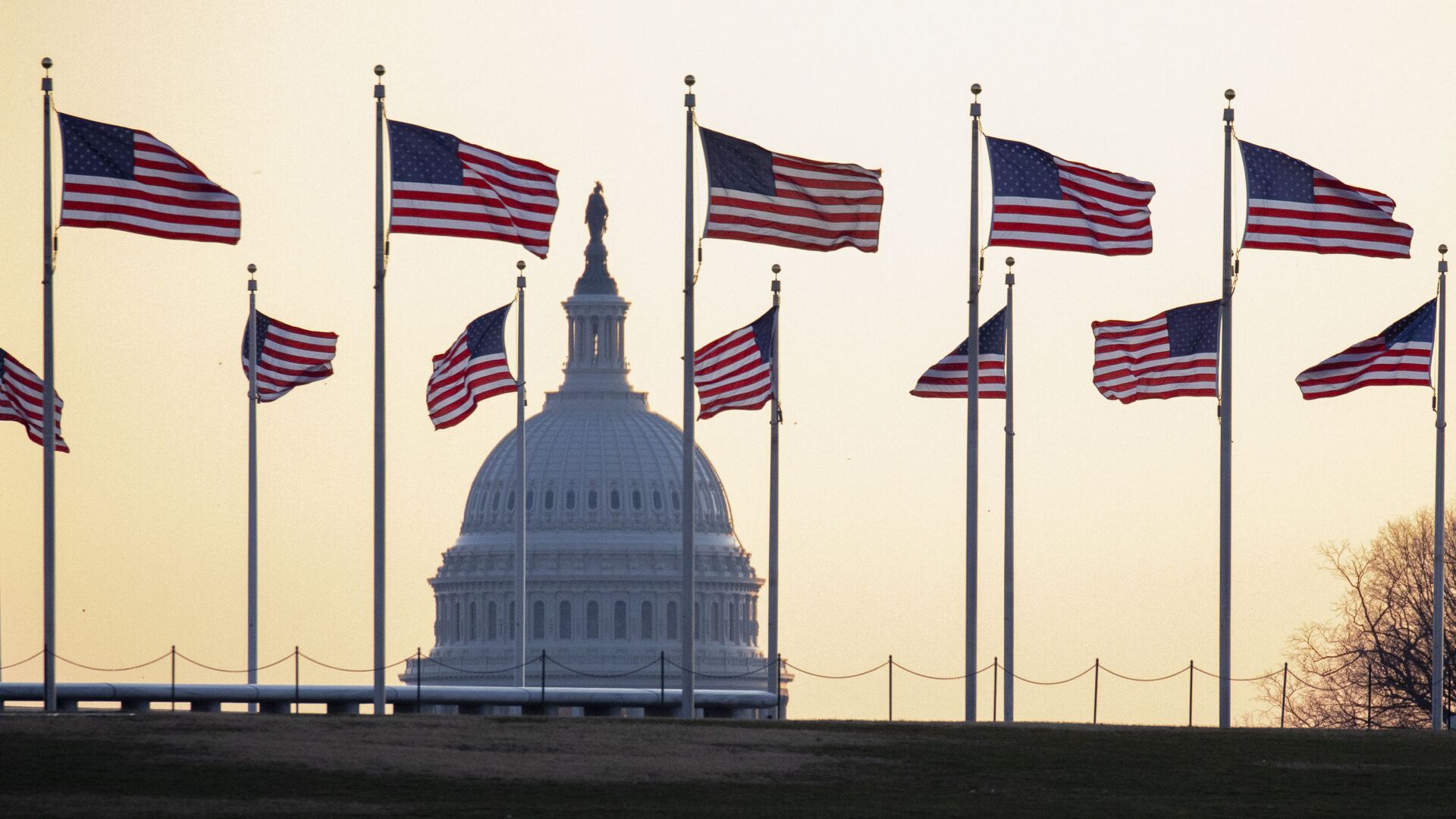 Американские флаги на фоне Капитолия в Вашингтоне, США - Sputnik 日本, 1920, 27.10.2021