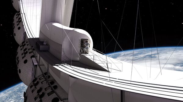 宇宙ホテル「Voyager Station」のエアロックから宇宙へ出る宿泊客 - Sputnik 日本