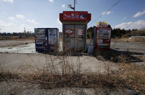福島県双葉郡楢葉町で、自動販売機前に生い茂る雑草（2013年3月5日撮影）
 - Sputnik 日本
