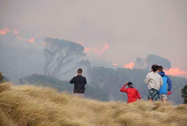 「テーブルマウンテン国立公園」で発生した森林火災を見守る住民ら - Sputnik 日本