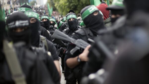 Члены палестинской группировки Хамас на митинге - Sputnik 日本