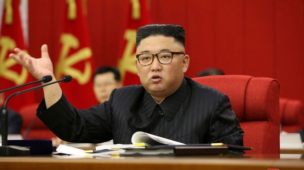 Глава КНДР Ким Чен Ын на открытии 3-го пленарного заседания 8-го Центрального комитета Рабочей партии Кореи  - Sputnik 日本