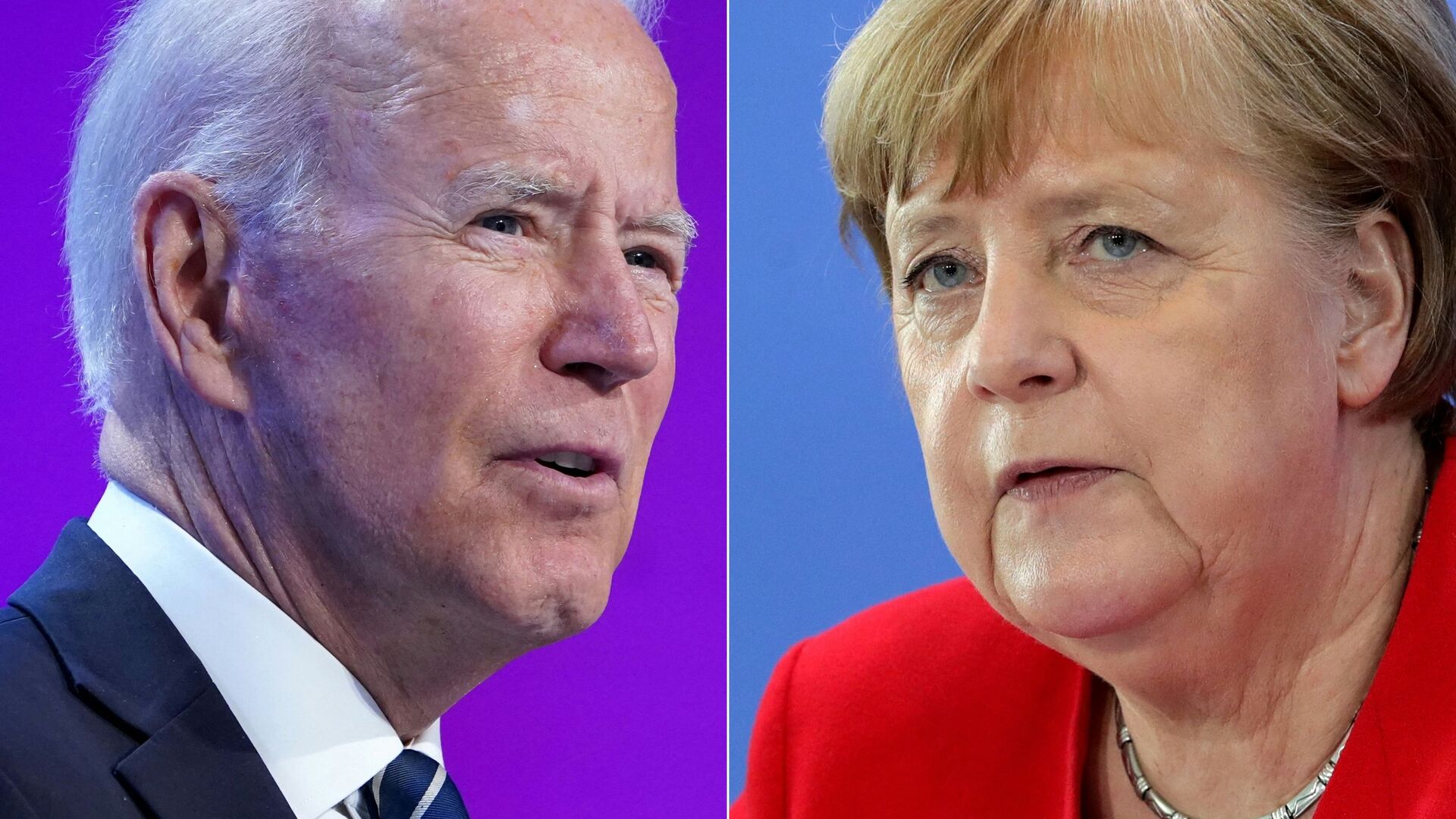 This combination of pictures created on July 14, 2021 shows US President Joe Biden in Washington, DC on July 2, 2021 and German Chancellor Angela Merkel in Berlin on May 6, 2020. - US President Joe Biden will participate in a bilateral meeting with Dr. Angela Merkel, Chancellor of the Federal Republic of Germany on July 15 in Washington DC, this visit will affirm the deep and enduring bilateral ties between the United States and Germany. - Sputnik 日本, 1920, 31.10.2021