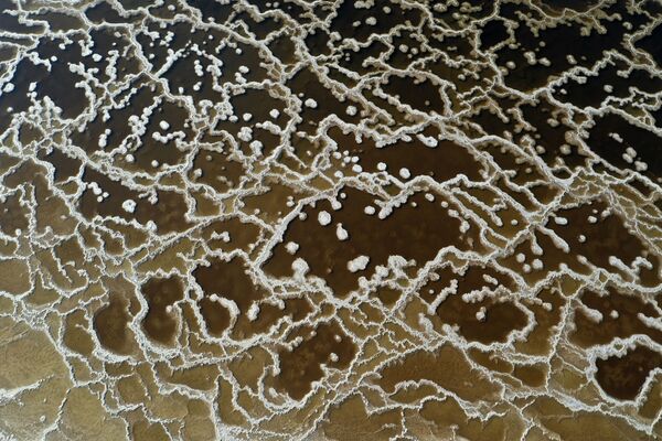 アイン・タマル近郊で、鉱物が結晶化して形成された模様が浮かび上がる死海の表面  - Sputnik 日本
