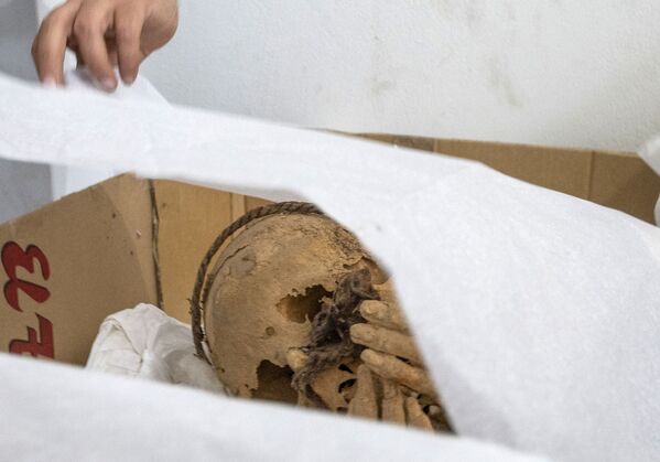 カハマルキリャ遺跡で発掘された、縄で縛られたミイラ（ペルー・リマ郊外、30日） - Sputnik 日本