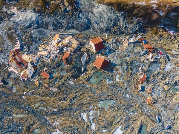 2020年12月30日、ノルウェー・首都オスロの近郊の村で大規模な地滑りが発生。少なくとも7人が死亡した（写真は2021年3月8日撮影） - Sputnik 日本