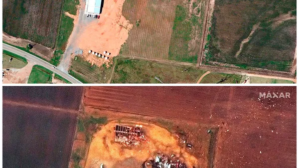 Фотографии ферм до и после прохождения торнадо по территории штата Арканзас в США  - Sputnik 日本