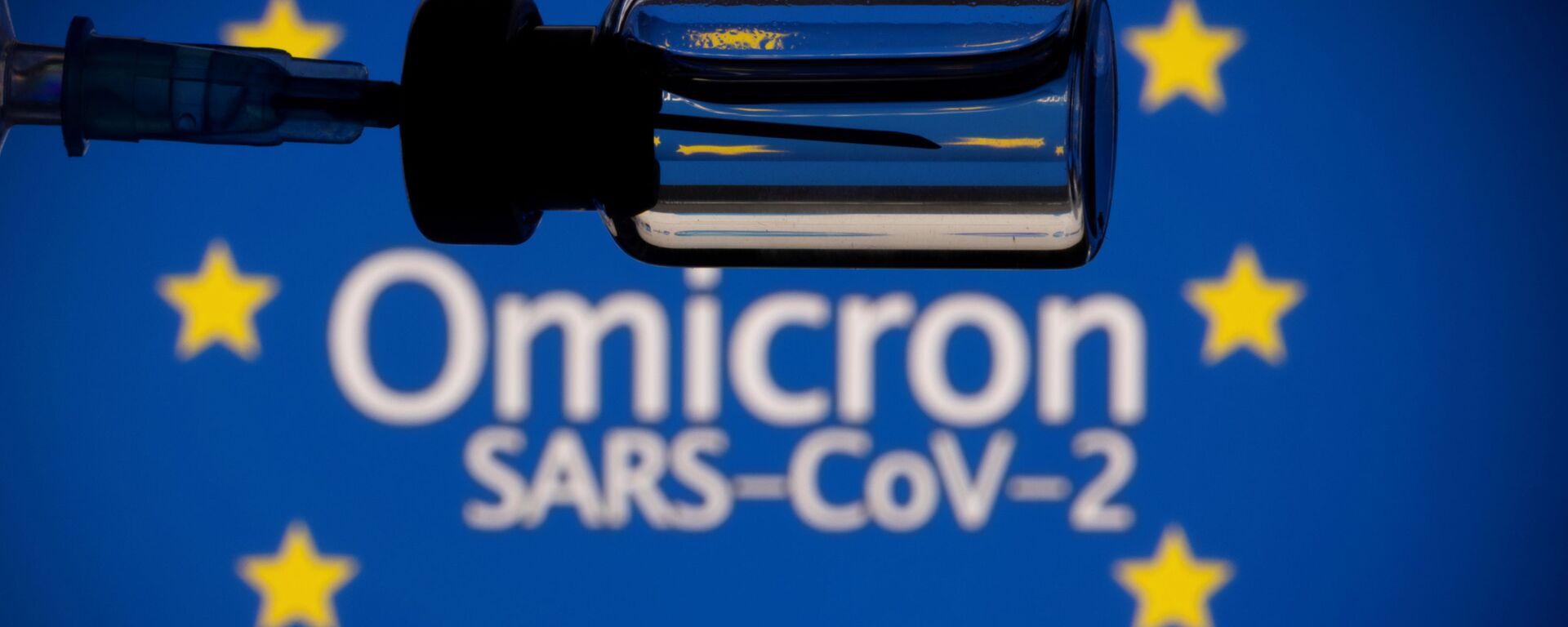 Шприц и флакон на фоне надписи Omicron SARS-CoV-2 - Sputnik 日本, 1920, 17.02.2022