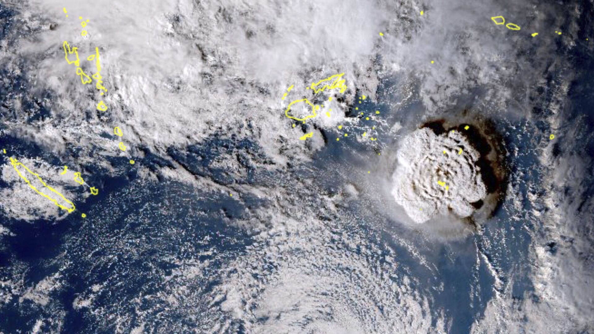 На спутниковом снимке показано извержение подводного вулкана в тихоокеанской стране Тонга, вызвавшее цунами - Sputnik 日本, 1920, 19.01.2022