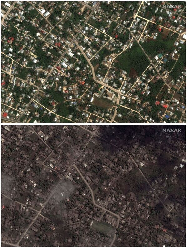 首都ヌクアロファの市街地の比較写真（上：2021年12月29日、下：2022年1月18日） - Sputnik 日本