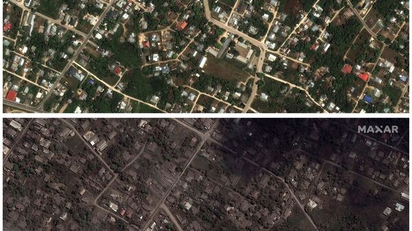 Спутниковые снимки домов до и после извержения вулкана Hunga Tonga-Hunga Ha'apai - Sputnik 日本