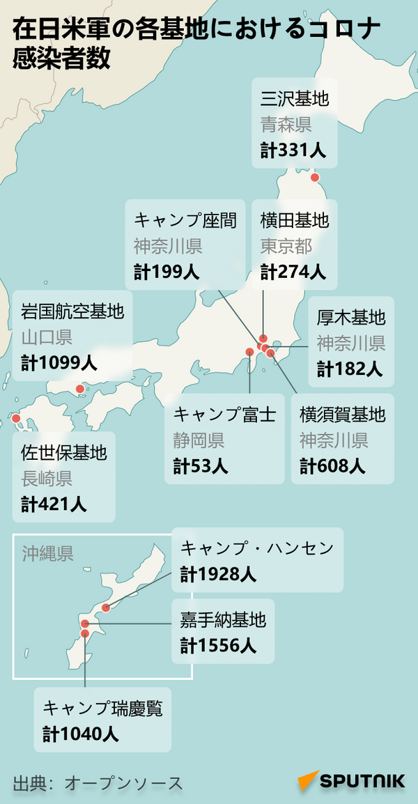 在日米軍の各基地におけるコロナ感染者数 - Sputnik 日本