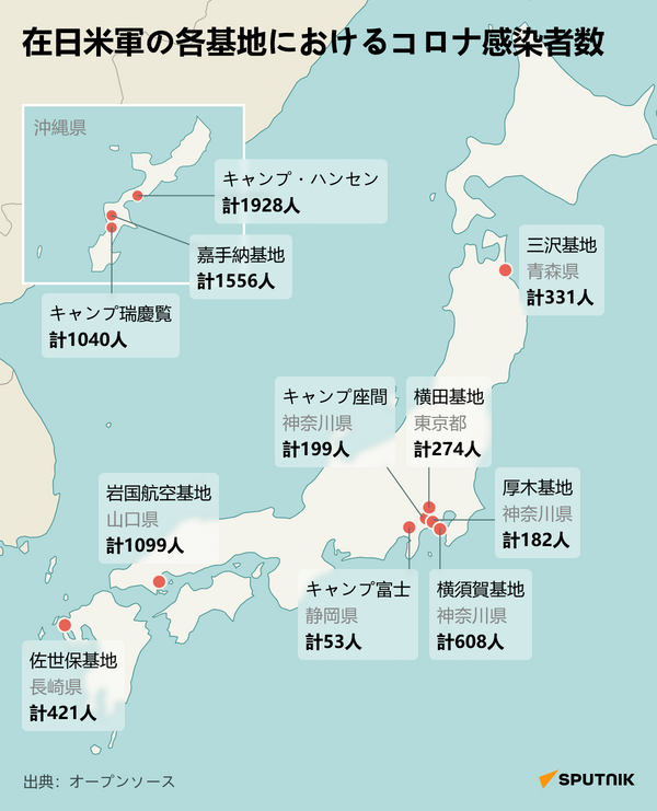 在日米軍の各基地におけるコロナ感染者数 - Sputnik 日本