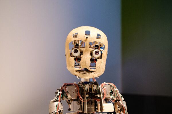 「きみとロボット展」で展示されている、大阪大学大学院工学研究科の研究チームが開発したカワダロボティクス社の子ども型ロボット「Affetto（アフェット）」（東京都江東区、22日） - Sputnik 日本