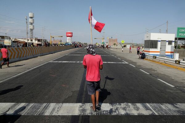 首都リマへ続く高速道路に立ちはだかるデモ隊（ペルー・イカ県イカ市、4日） - Sputnik 日本