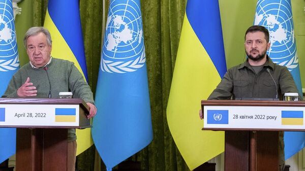 グテーレス国連事務総長とゼレンスキー・ウクライナ大統領との共同記者会見 - Sputnik 日本