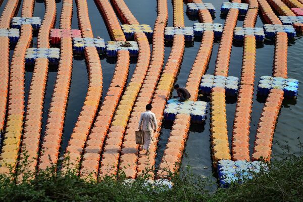 ヤムナ川の上を歩く男性（インド・アラーハーバード、11日） - Sputnik 日本