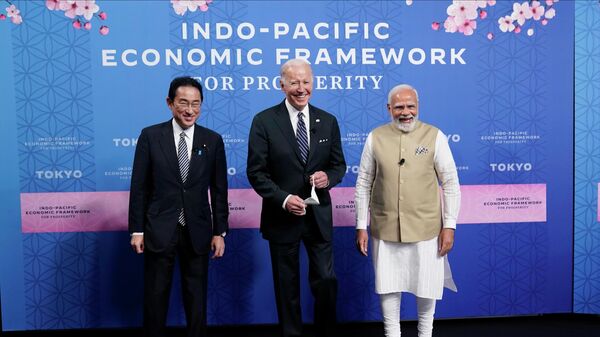 東京で開催されたIPEFに関する会合でのジョー・バイデン米国大統領、岸田文雄日本国首相、ナレンダ・モディ・インド首相 - Sputnik 日本