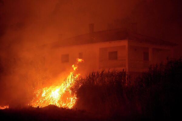 森林火災が発生し、火に飲み込まれる空き家（ポルトガル・ベンポスタ、13日） - Sputnik 日本