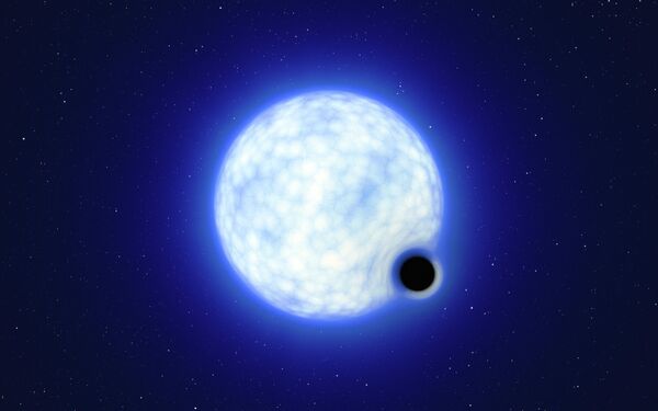 欧州南天天文台（ESO）が公開した連星「VFTS243」の想像図。太陽の25倍の質量を持つ青い星とブラックホールからなる - Sputnik 日本