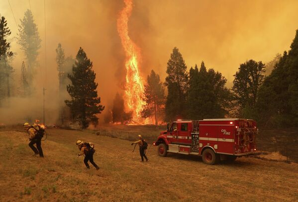 消火活動にあたる消防隊員ら（カリフォルニア州・マリポサ郡、23日） - Sputnik 日本