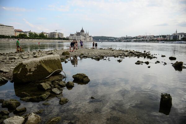 ドナウ川の水位低下により露呈したマルギット島の端（ハンガリー・ブダペスト、9日） - Sputnik 日本