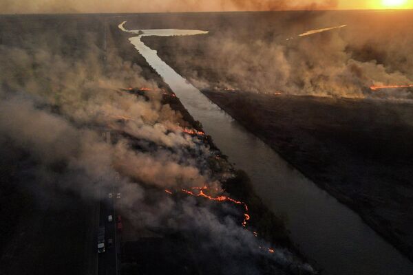森林火災で燃える一帯（アルゼンチン・ビクトリア、19日） - Sputnik 日本