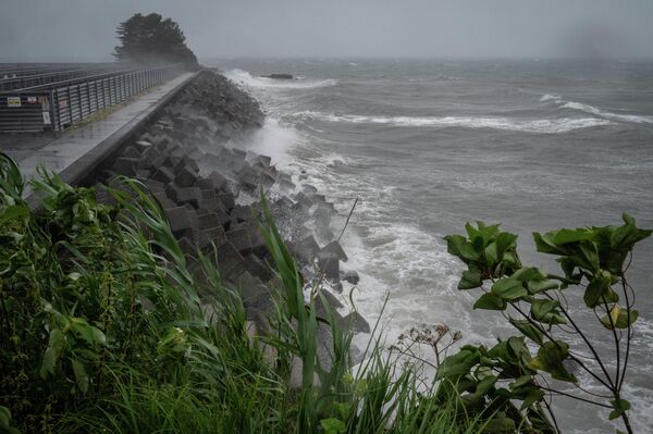 台風の影響で高波が打ち寄せる海岸（熊本県水俣市、18日） - Sputnik 日本
