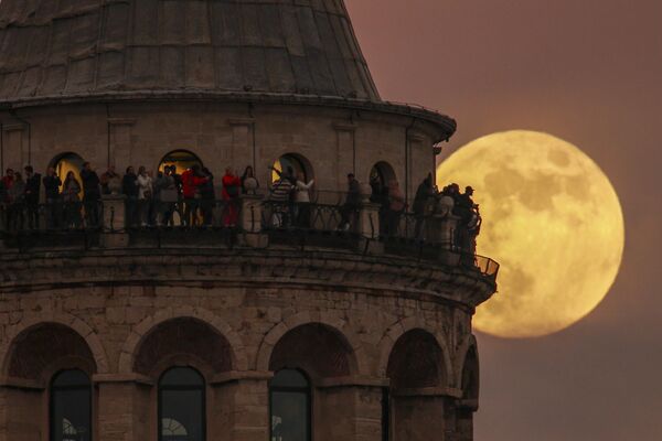 ガラタ塔の背後に顔をのぞかせる今年最後の満月「コールドムーン」（トルコ・イスタンブール、7日） - Sputnik 日本