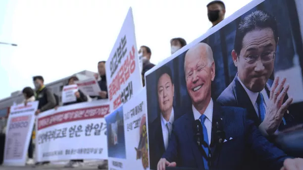 韓国のユン・ソクヨル大統領の訪日に反対するデモ参加者 - Sputnik 日本