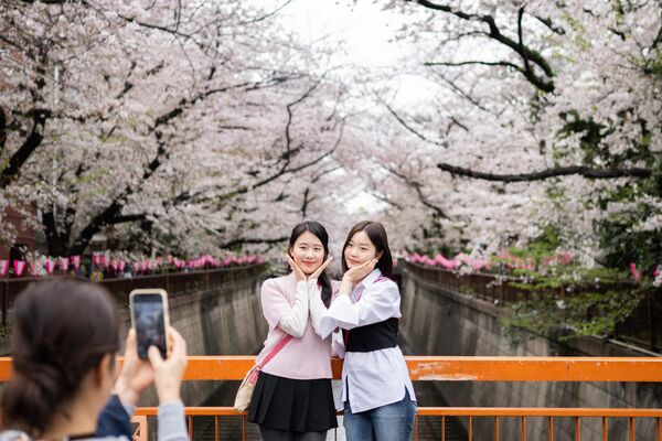 桜の下で写真を撮る人々（東京都、31日） - Sputnik 日本