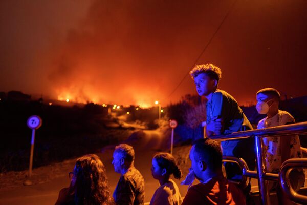 山火事が発生し、警察が封鎖する中、住宅に近づこうとする地元住民（スペイン・テネリフェ島、19日） - Sputnik 日本
