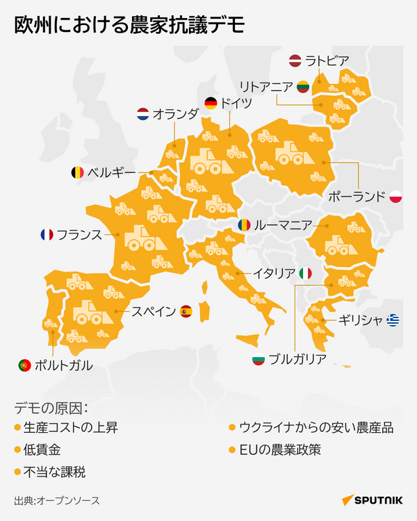 欧州の農家抗議デモ 12か国に波及 - Sputnik 日本