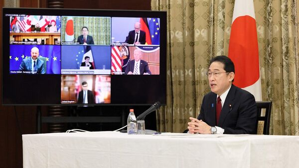 G7オンライン首脳会議に参加する岸田首相（2024年2月25日、首相官邸のXアカウントより） - Sputnik 日本