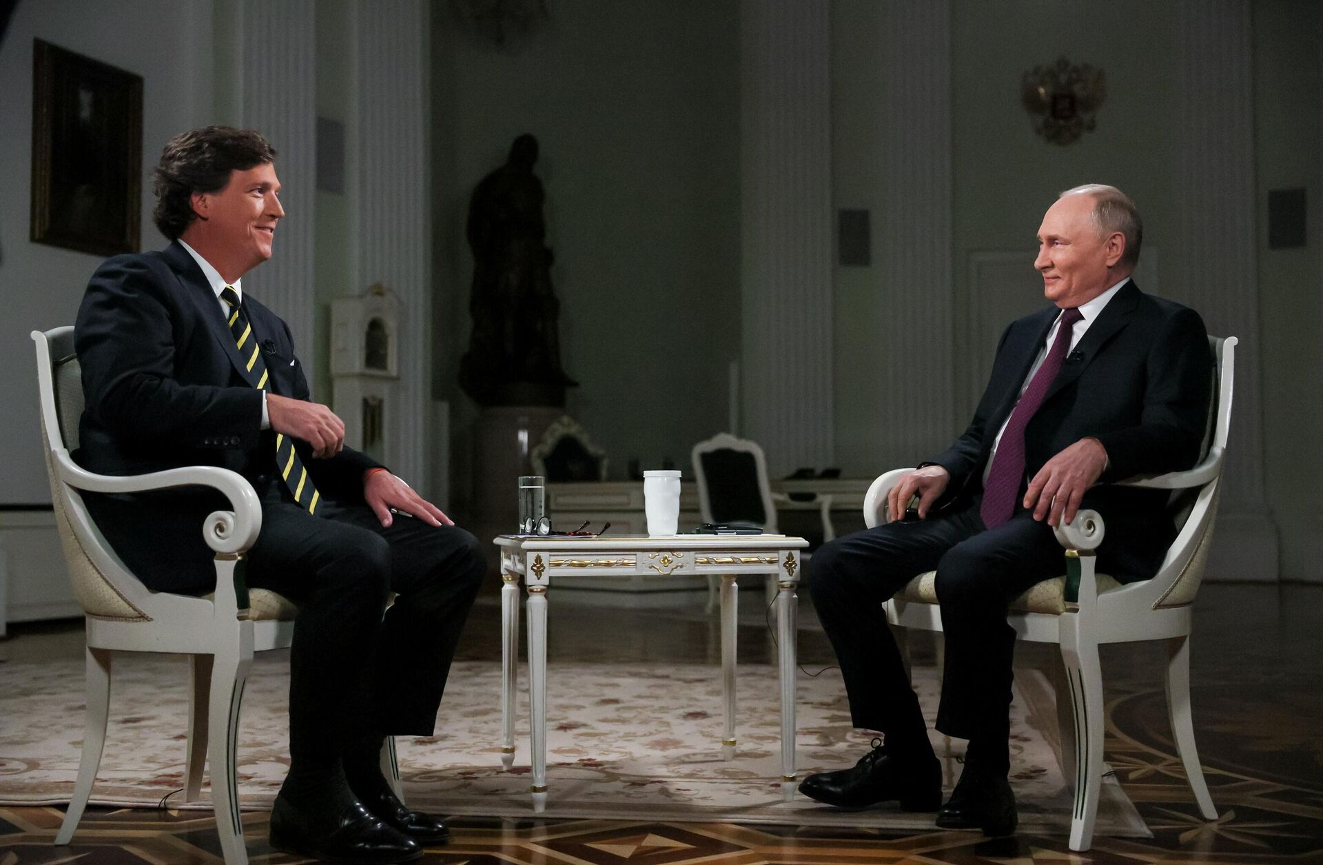 2024年2月6日。プーチン大統領が、米国のジャーナリストでビデオサービス「タッカー・カールソン・ネットワーク」の創設者タッカー・カールソン氏のインタビューに応じた。 2024年2月6日。プーチン大統領が、米国のジャーナリストでビデオサービス「タッカー・カールソン・ネットワーク」の創設者タッカー・カールソン氏のインタビューに応じた。 - Sputnik 日本, 1920, 07.05.2025