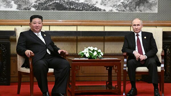 会談中のプーチン大統領と北朝鮮の金正恩国務委員長 - Sputnik 日本