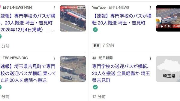 【専門学校のスクールバスが横転して20人が病院搬送、埼玉】 - Sputnik 日本