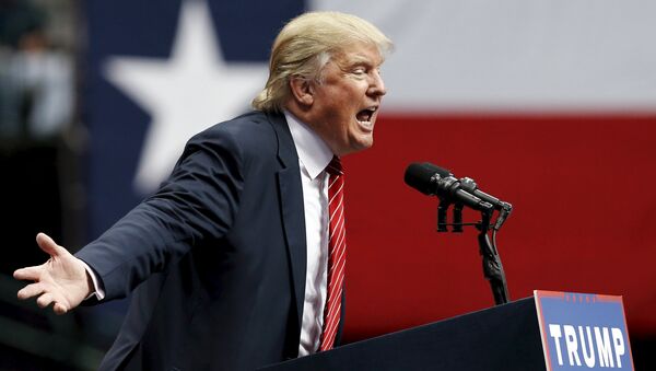 Republican presidential candidate Donald Trump speaks at a rally in Dallas, Texas September 14, 2015 - Sputnik 日本