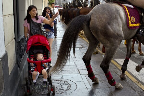 ペルーの騎馬警察官。首都リマの通りで。 - Sputnik 日本