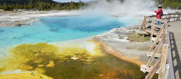 イエローストーン国立公園、間欠泉の様子を観察するツーリスト - Sputnik 日本